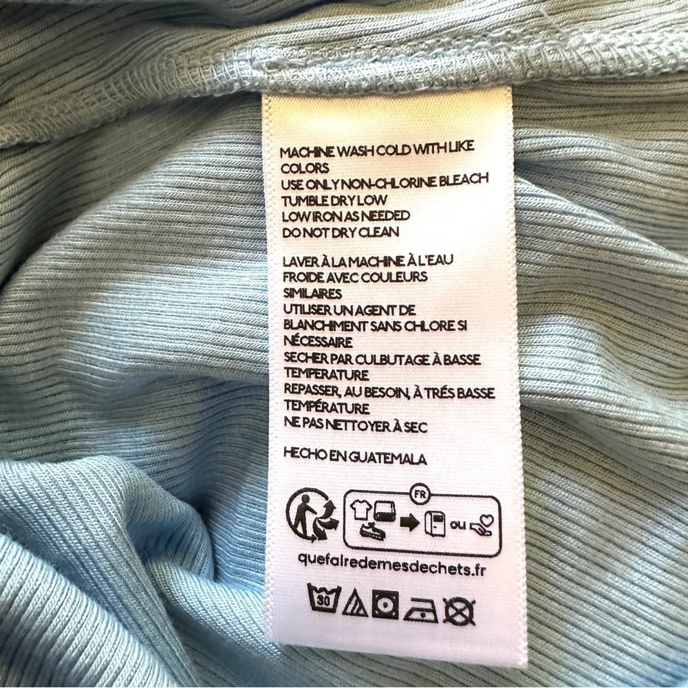 Off-Shoulder Light Blue Ribbed Long-Sleeve Top - Picture 8 of 9